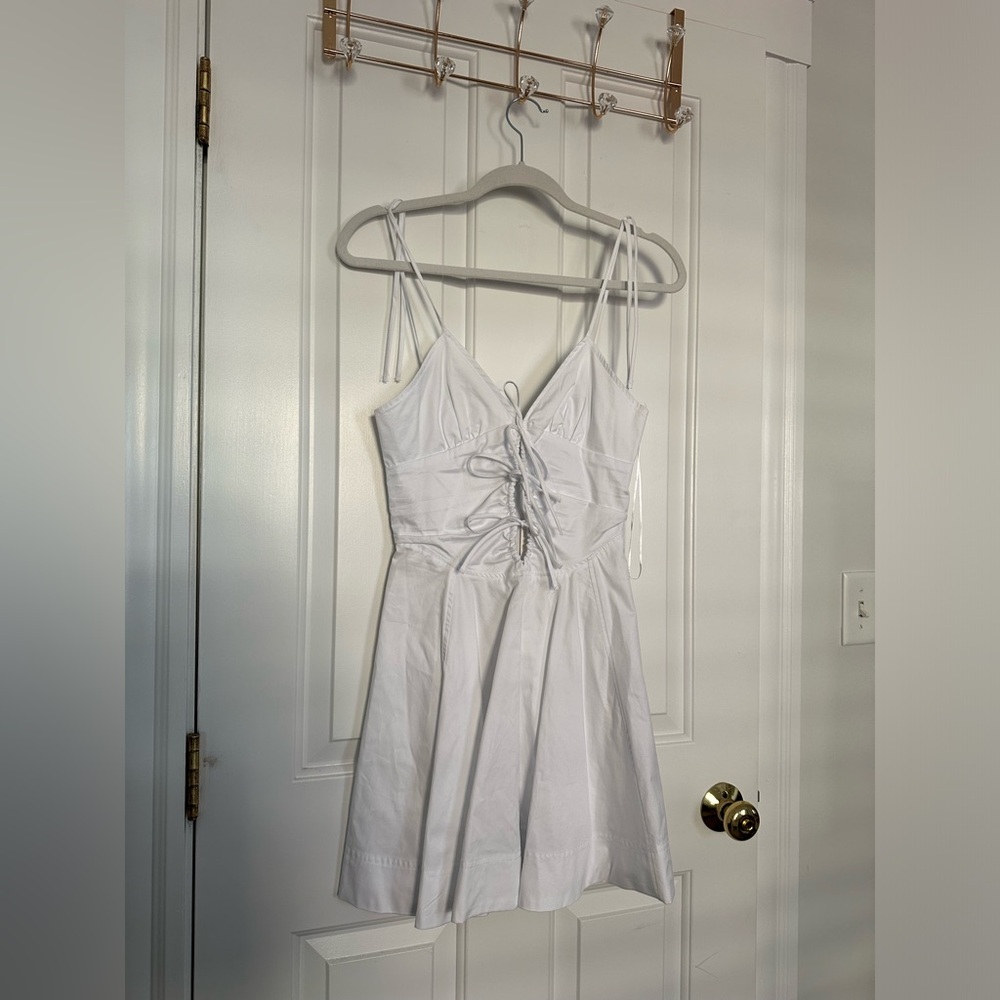 Zara white flare dress with bow cutout at chest